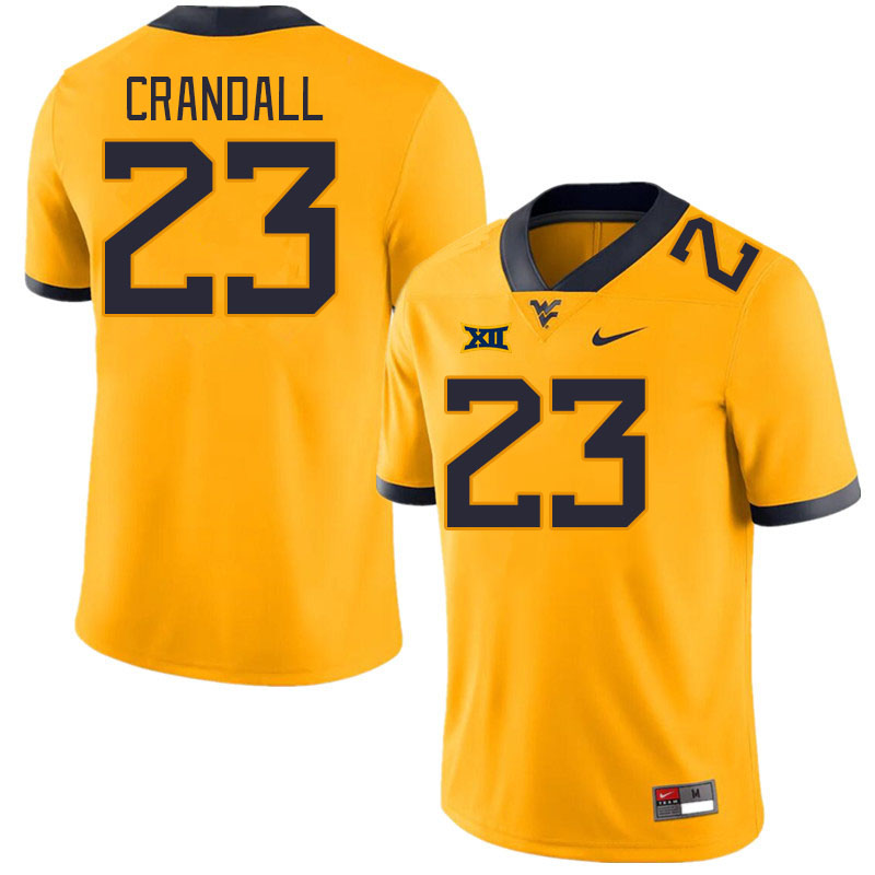 Men #23 TJ Crandall West Virginia Mountaineers College Football Jerseys Stitched Sale-Gold